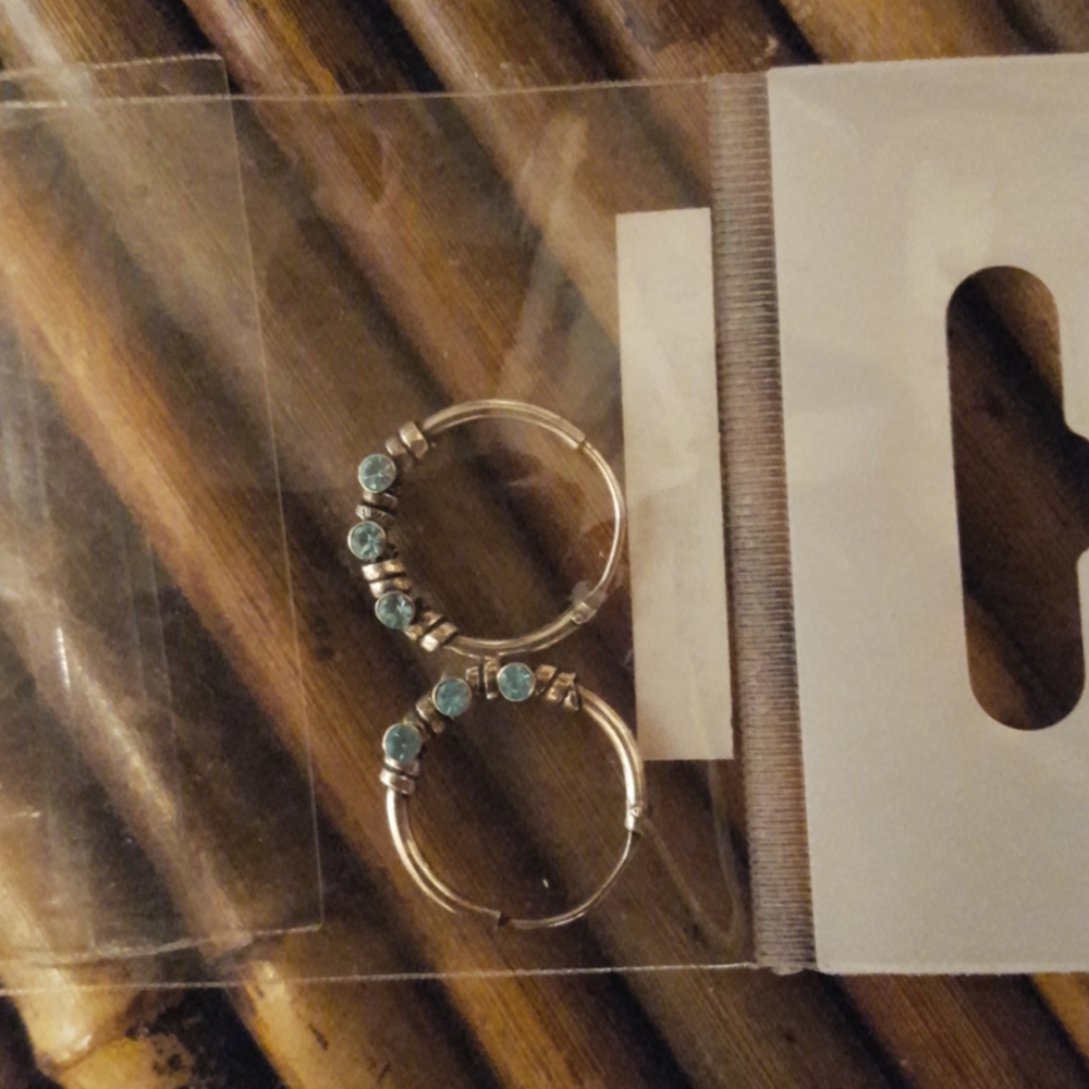 Baby blue rhinestone hoops